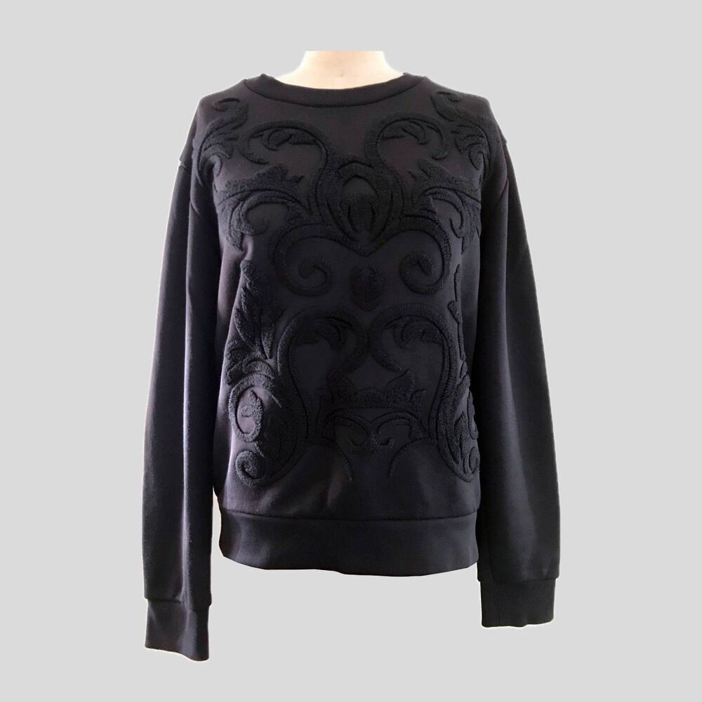 Sandro Black Cotton Fleur De Lis Crest Embroidered Crewneck Sweatshirt Womens S